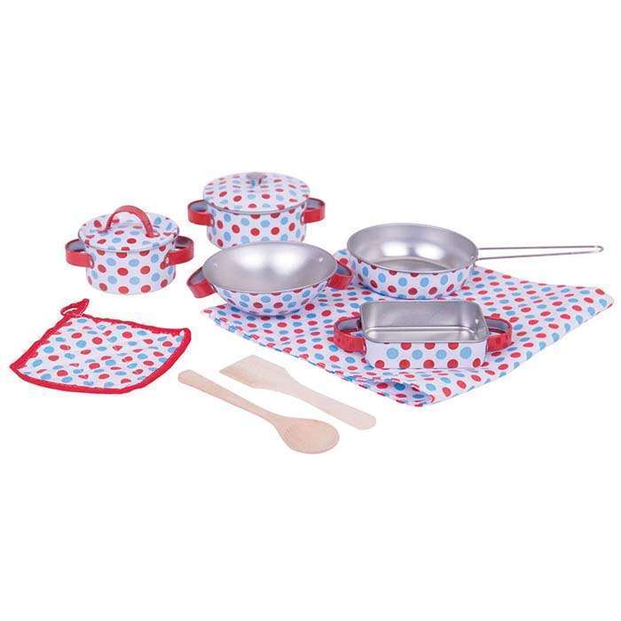 Doeppiedee Houtenspeelgoedkeukentje Koken Complete Pannenset Pollepel Koekenpan Tafelkleed Bigjigs